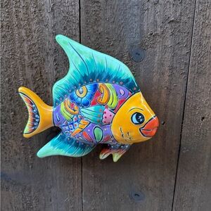 Hand-Painted Decorative Fish Wall Accent - Colorful Tropical Design